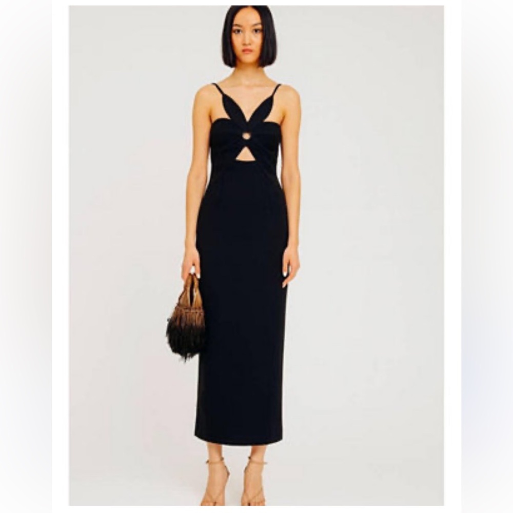 Torn by Ronny Kobo Black Midi Cutout Slip Dress